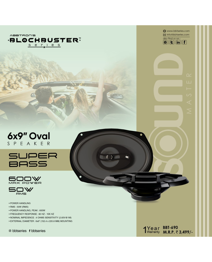 Block Buster BBT 690 | 06×09 Inches Oval Speakers RMS 50 Watts | Super Bass